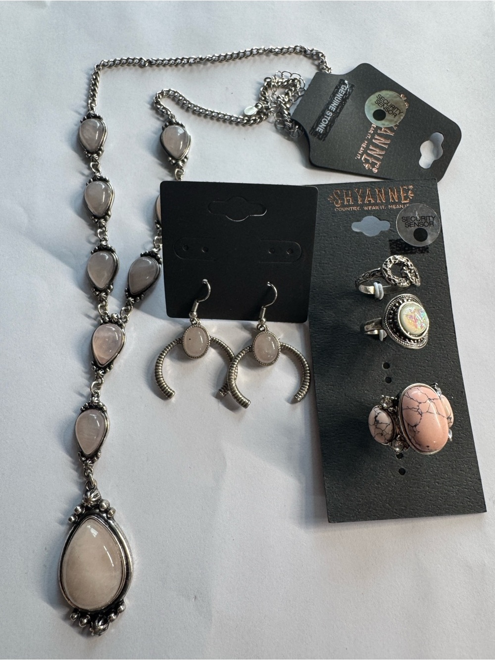 Shyanne Silver-Tone Necklace & Earring Set with Pale Pink Stones